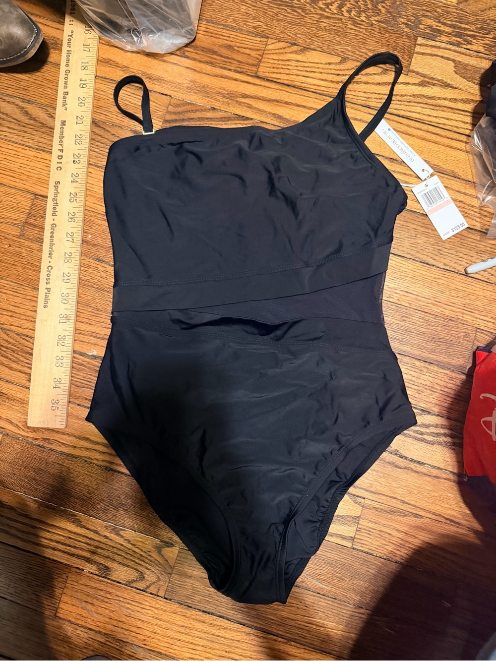 NWT Bleu Rod Beattie Black One Shoulder Cutout One Piece Swimsuit Size 10